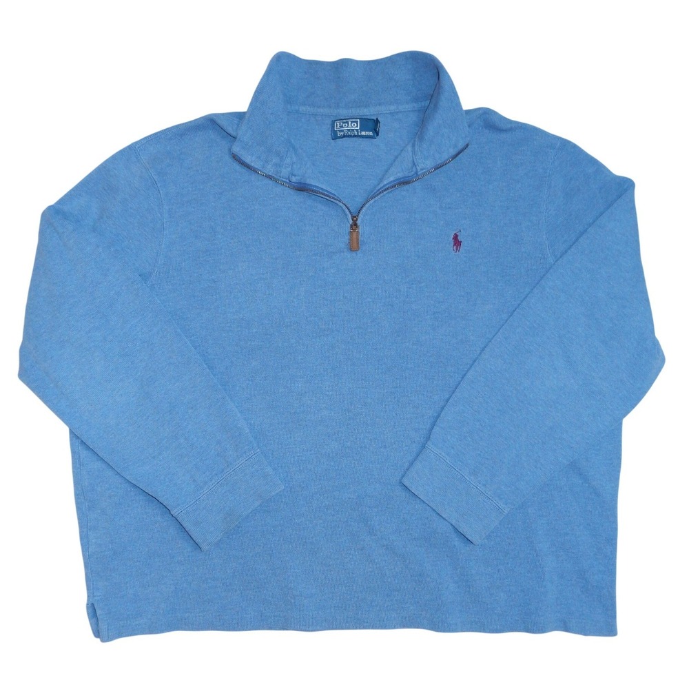 Polo Ralph Lauren Mens XXL Light Blue Heather Quarter Zip Pullover Sweater Pony